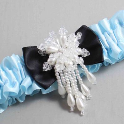 Alice Blue and Black Satin Wedding Garter / Blue Wedding Garters / Wedding Garter / Custom Wedding Garter / Bridal Garter / Prom Garter / Linda Joyce Couture / Personalized Garter / Personalized Wedding Garter / Personalized Prom Garter