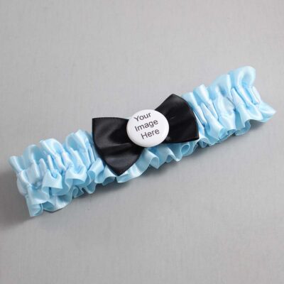 Alice Blue and Black Satin Wedding Garter / Blue Wedding Garters / Wedding Garter / Custom Wedding Garter / Bridal Garter / Prom Garter / Linda Joyce Couture / Personalized Garter / Personalized Wedding Garter / Personalized Prom Garter