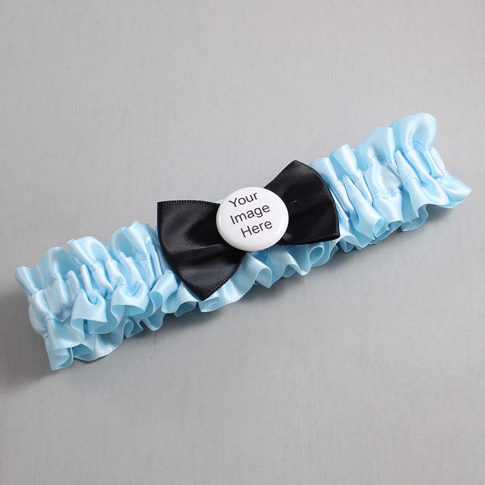 Alice Blue and Black Satin Wedding Garter / Blue Wedding Garters / Wedding Garter / Custom Wedding Garter / Bridal Garter / Prom Garter / Linda Joyce Couture / Personalized Garter / Personalized Wedding Garter / Personalized Prom Garter