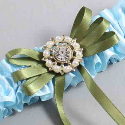 Alice Blue and Willow Satin Wedding Garter / Blue Wedding Garters / Wedding Garter / Custom Wedding Garter / Bridal Garter / Prom Garter / Linda Joyce Couture / Personalized Garter / Personalized Wedding Garter / Personalized Prom Garter