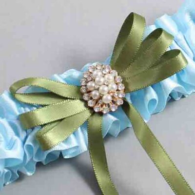Alice Blue and Willow Satin Wedding Garter / Blue Wedding Garters / Wedding Garter / Custom Wedding Garter / Bridal Garter / Prom Garter / Linda Joyce Couture / Personalized Garter / Personalized Wedding Garter / Personalized Prom Garter