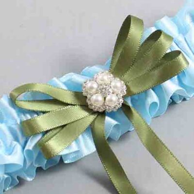 Alice Blue and Willow Satin Wedding Garter / Blue Wedding Garters / Wedding Garter / Custom Wedding Garter / Bridal Garter / Prom Garter / Linda Joyce Couture / Personalized Garter / Personalized Wedding Garter / Personalized Prom Garter