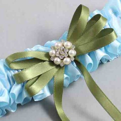 Alice Blue and Willow Satin Wedding Garter / Blue Wedding Garters / Wedding Garter / Custom Wedding Garter / Bridal Garter / Prom Garter / Linda Joyce Couture / Personalized Garter / Personalized Wedding Garter / Personalized Prom Garter