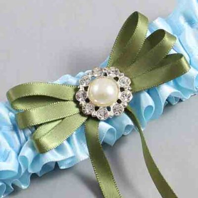 Alice Blue and Willow Satin Wedding Garter / Blue Wedding Garters / Wedding Garter / Custom Wedding Garter / Bridal Garter / Prom Garter / Linda Joyce Couture / Personalized Garter / Personalized Wedding Garter / Personalized Prom Garter