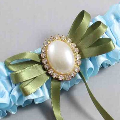 Alice Blue and Willow Satin Wedding Garter / Blue Wedding Garters / Wedding Garter / Custom Wedding Garter / Bridal Garter / Prom Garter / Linda Joyce Couture / Personalized Garter / Personalized Wedding Garter / Personalized Prom Garter