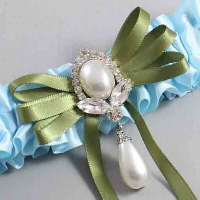 Alice Blue and Willow Satin Wedding Garter / Blue Wedding Garters / Wedding Garter / Custom Wedding Garter / Bridal Garter / Prom Garter / Linda Joyce Couture / Personalized Garter / Personalized Wedding Garter / Personalized Prom Garter