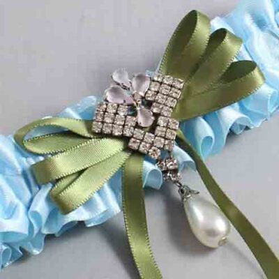 Alice Blue and Willow Satin Wedding Garter / Blue Wedding Garters / Wedding Garter / Custom Wedding Garter / Bridal Garter / Prom Garter / Linda Joyce Couture / Personalized Garter / Personalized Wedding Garter / Personalized Prom Garter