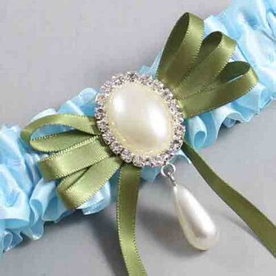 Alice Blue and Willow Satin Wedding Garter / Blue Wedding Garters / Wedding Garter / Custom Wedding Garter / Bridal Garter / Prom Garter / Linda Joyce Couture / Personalized Garter / Personalized Wedding Garter / Personalized Prom Garter
