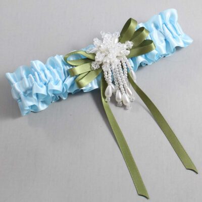 Alice Blue and Willow Satin Wedding Garter / Blue Wedding Garters / Wedding Garter / Custom Wedding Garter / Bridal Garter / Prom Garter / Linda Joyce Couture / Personalized Garter / Personalized Wedding Garter / Personalized Prom Garter