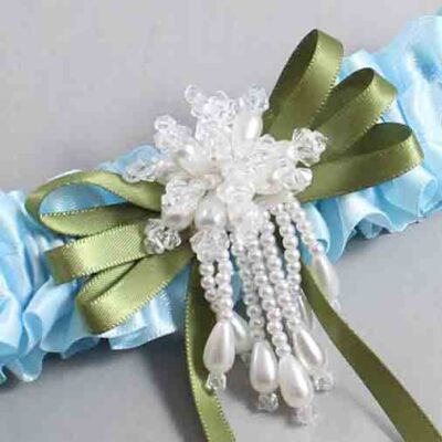Alice Blue and Willow Satin Wedding Garter / Blue Wedding Garters / Wedding Garter / Custom Wedding Garter / Bridal Garter / Prom Garter / Linda Joyce Couture / Personalized Garter / Personalized Wedding Garter / Personalized Prom Garter
