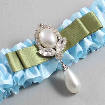 Alice Blue and Black Satin Wedding Garter / Blue Wedding Garters / Wedding Garter / Custom Wedding Garter / Bridal Garter / Prom Garter / Linda Joyce Couture / Personalized Garter / Personalized Wedding Garter / Personalized Prom Garter
