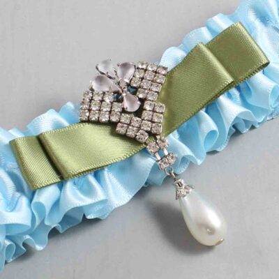 Alice Blue and Black Satin Wedding Garter / Blue Wedding Garters / Wedding Garter / Custom Wedding Garter / Bridal Garter / Prom Garter / Linda Joyce Couture / Personalized Garter / Personalized Wedding Garter / Personalized Prom Garter
