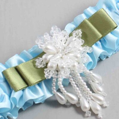 Alice Blue and Black Satin Wedding Garter / Blue Wedding Garters / Wedding Garter / Custom Wedding Garter / Bridal Garter / Prom Garter / Linda Joyce Couture / Personalized Garter / Personalized Wedding Garter / Personalized Prom Garter