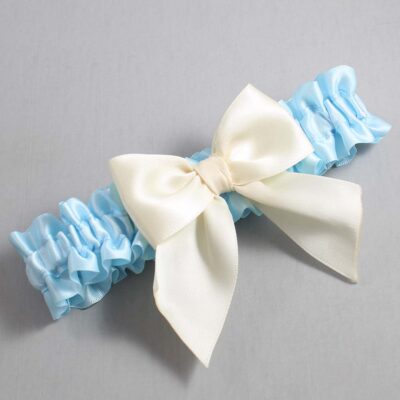 Alice Blue and Ivory Satin Wedding Garter / Blue and Ivory Wedding Garters / Wedding Garter / Custom Wedding Garter / Bridal Garter / Prom Garter / Linda Joyce Couture / Personalized Garter / Personalized Wedding Garter / Personalized Prom Garter