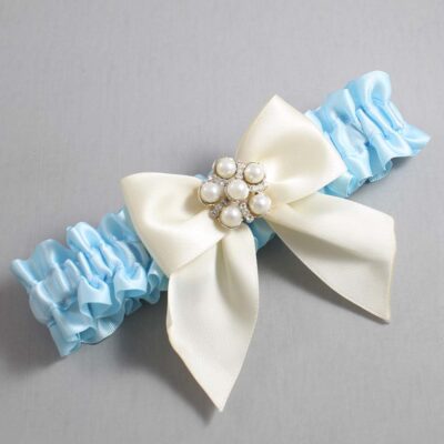 Alice Blue and Ivory Satin Wedding Garter / Blue and Ivory Wedding Garters / Wedding Garter / Custom Wedding Garter / Bridal Garter / Prom Garter / Linda Joyce Couture / Personalized Garter / Personalized Wedding Garter / Personalized Prom Garter