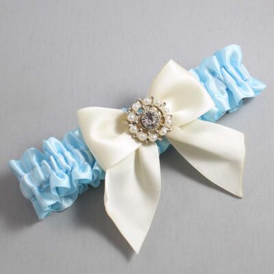Alice Blue and Ivory Satin Wedding Garter / Blue and Ivory Wedding Garters / Wedding Garter / Custom Wedding Garter / Bridal Garter / Prom Garter / Linda Joyce Couture / Personalized Garter / Personalized Wedding Garter / Personalized Prom Garter