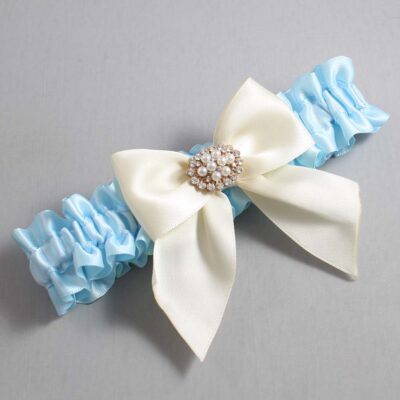 Alice Blue and Ivory Satin Wedding Garter / Blue and Ivory Wedding Garters / Wedding Garter / Custom Wedding Garter / Bridal Garter / Prom Garter / Linda Joyce Couture / Personalized Garter / Personalized Wedding Garter / Personalized Prom Garter