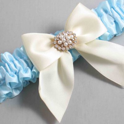 Alice Blue and Ivory Satin Wedding Garter / Blue and Ivory Wedding Garters / Wedding Garter / Custom Wedding Garter / Bridal Garter / Prom Garter / Linda Joyce Couture / Personalized Garter / Personalized Wedding Garter / Personalized Prom Garter