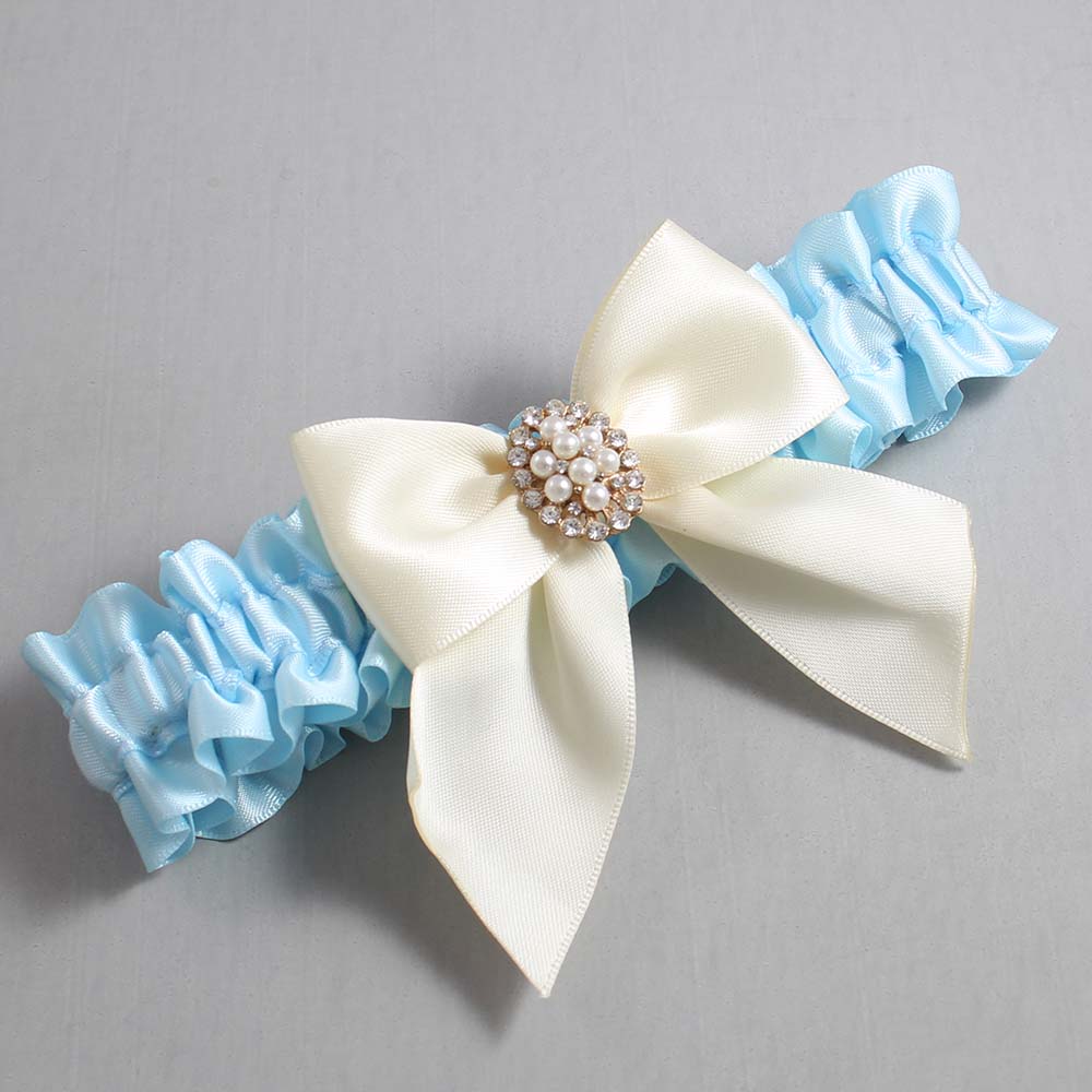 Alice Blue and Ivory Satin Wedding Garter / Blue and Ivory Wedding Garters / Wedding Garter / Custom Wedding Garter / Bridal Garter / Prom Garter / Linda Joyce Couture / Personalized Garter / Personalized Wedding Garter / Personalized Prom Garter