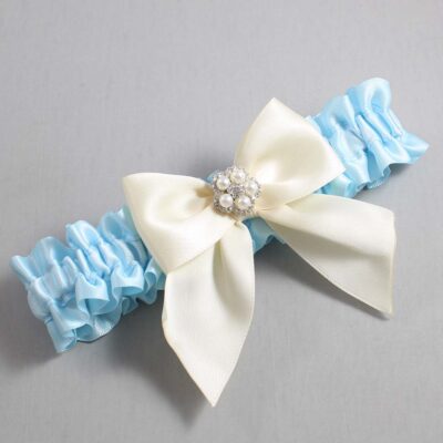 Alice Blue and Ivory Satin Wedding Garter / Blue and Ivory Wedding Garters / Wedding Garter / Custom Wedding Garter / Bridal Garter / Prom Garter / Linda Joyce Couture / Personalized Garter / Personalized Wedding Garter / Personalized Prom Garter