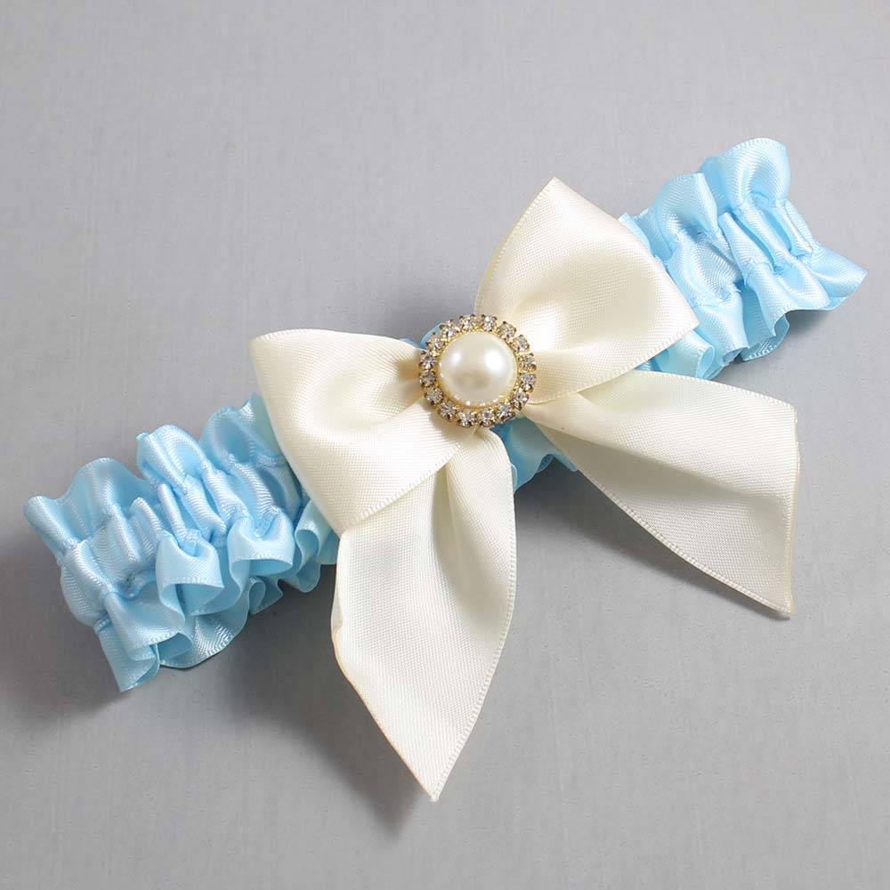 Alice Blue and Ivory Satin Wedding Garter / Blue and Ivory Wedding Garters / Wedding Garter / Custom Wedding Garter / Bridal Garter / Prom Garter / Linda Joyce Couture / Personalized Garter / Personalized Wedding Garter / Personalized Prom Garter