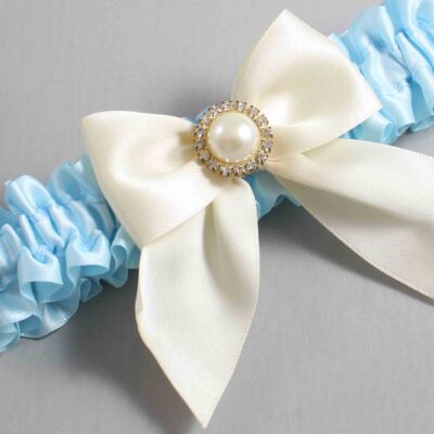Alice Blue and Ivory Satin Wedding Garter / Blue and Ivory Wedding Garters / Wedding Garter / Custom Wedding Garter / Bridal Garter / Prom Garter / Linda Joyce Couture / Personalized Garter / Personalized Wedding Garter / Personalized Prom Garter