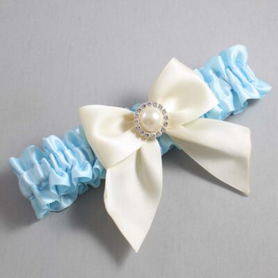 Alice Blue and Ivory Satin Wedding Garter / Blue and Ivory Wedding Garters / Wedding Garter / Custom Wedding Garter / Bridal Garter / Prom Garter / Linda Joyce Couture / Personalized Garter / Personalized Wedding Garter / Personalized Prom Garter