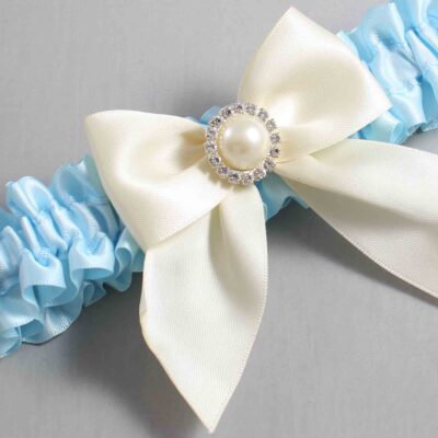 Alice Blue and Ivory Satin Wedding Garter / Blue and Ivory Wedding Garters / Wedding Garter / Custom Wedding Garter / Bridal Garter / Prom Garter / Linda Joyce Couture / Personalized Garter / Personalized Wedding Garter / Personalized Prom Garter