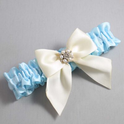 Alice Blue and Ivory Satin Wedding Garter / Blue and Ivory Wedding Garters / Wedding Garter / Custom Wedding Garter / Bridal Garter / Prom Garter / Linda Joyce Couture / Personalized Garter / Personalized Wedding Garter / Personalized Prom Garter