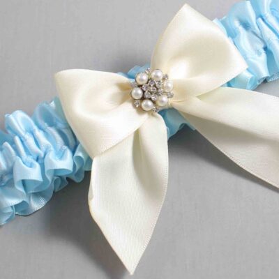 Alice Blue and Ivory Satin Wedding Garter / Blue and Ivory Wedding Garters / Wedding Garter / Custom Wedding Garter / Bridal Garter / Prom Garter / Linda Joyce Couture / Personalized Garter / Personalized Wedding Garter / Personalized Prom Garter