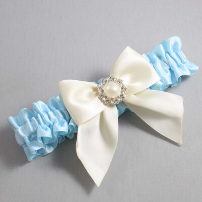 Alice Blue and Ivory Satin Wedding Garter / Blue and Ivory Wedding Garters / Wedding Garter / Custom Wedding Garter / Bridal Garter / Prom Garter / Linda Joyce Couture / Personalized Garter / Personalized Wedding Garter / Personalized Prom Garter