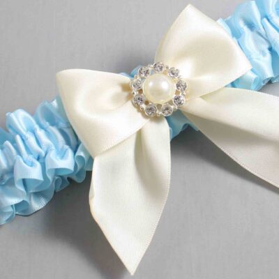 Alice Blue and Ivory Satin Wedding Garter / Blue and Ivory Wedding Garters / Wedding Garter / Custom Wedding Garter / Bridal Garter / Prom Garter / Linda Joyce Couture / Personalized Garter / Personalized Wedding Garter / Personalized Prom Garter