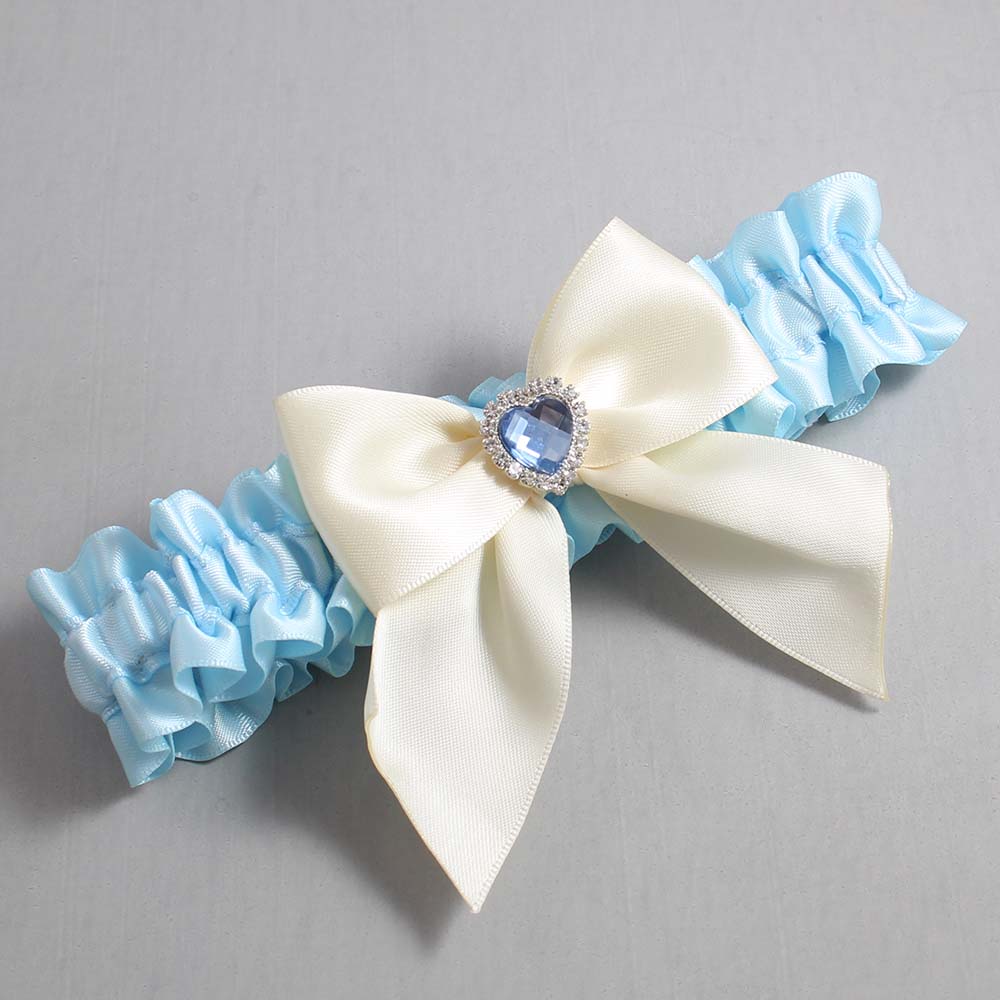 Alice Blue and Ivory Satin Wedding Garter / Blue and Ivory Wedding Garters / Wedding Garter / Custom Wedding Garter / Bridal Garter / Prom Garter / Linda Joyce Couture / Personalized Garter / Personalized Wedding Garter / Personalized Prom Garter