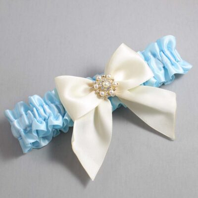 Alice Blue and Ivory Satin Wedding Garter / Blue and Ivory Wedding Garters / Wedding Garter / Custom Wedding Garter / Bridal Garter / Prom Garter / Linda Joyce Couture / Personalized Garter / Personalized Wedding Garter / Personalized Prom Garter
