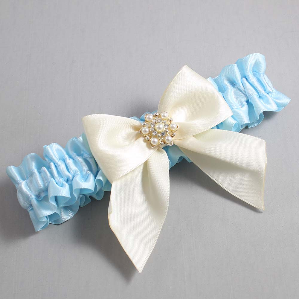 Alice Blue and Ivory Satin Wedding Garter / Blue and Ivory Wedding Garters / Wedding Garter / Custom Wedding Garter / Bridal Garter / Prom Garter / Linda Joyce Couture / Personalized Garter / Personalized Wedding Garter / Personalized Prom Garter