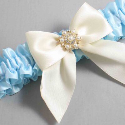 Alice Blue and Ivory Satin Wedding Garter / Blue and Ivory Wedding Garters / Wedding Garter / Custom Wedding Garter / Bridal Garter / Prom Garter / Linda Joyce Couture / Personalized Garter / Personalized Wedding Garter / Personalized Prom Garter