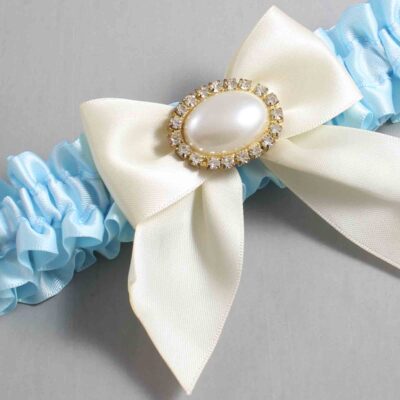 Alice Blue and Ivory Satin Wedding Garter / Blue and Ivory Wedding Garters / Wedding Garter / Custom Wedding Garter / Bridal Garter / Prom Garter / Linda Joyce Couture / Personalized Garter / Personalized Wedding Garter / Personalized Prom Garter