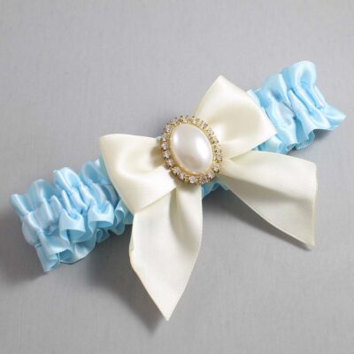 Alice Blue and Ivory Satin Wedding Garter / Blue and Ivory Wedding Garters / Wedding Garter / Custom Wedding Garter / Bridal Garter / Prom Garter / Linda Joyce Couture / Personalized Garter / Personalized Wedding Garter / Personalized Prom Garter