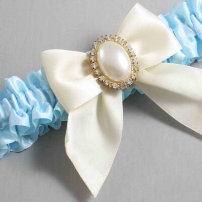 Alice Blue and Ivory Satin Wedding Garter / Blue and Ivory Wedding Garters / Wedding Garter / Custom Wedding Garter / Bridal Garter / Prom Garter / Linda Joyce Couture / Personalized Garter / Personalized Wedding Garter / Personalized Prom Garter