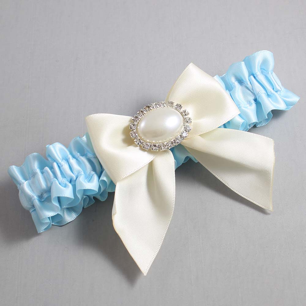 Alice Blue and Ivory Satin Wedding Garter / Blue and Ivory Wedding Garters / Wedding Garter / Custom Wedding Garter / Bridal Garter / Prom Garter / Linda Joyce Couture / Personalized Garter / Personalized Wedding Garter / Personalized Prom Garter