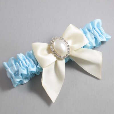 Alice Blue and Ivory Satin Wedding Garter / Blue and Ivory Wedding Garters / Wedding Garter / Custom Wedding Garter / Bridal Garter / Prom Garter / Linda Joyce Couture / Personalized Garter / Personalized Wedding Garter / Personalized Prom Garter