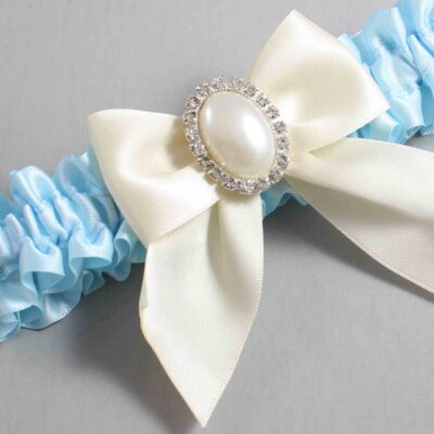 Alice Blue and Ivory Satin Wedding Garter / Blue and Ivory Wedding Garters / Wedding Garter / Custom Wedding Garter / Bridal Garter / Prom Garter / Linda Joyce Couture / Personalized Garter / Personalized Wedding Garter / Personalized Prom Garter
