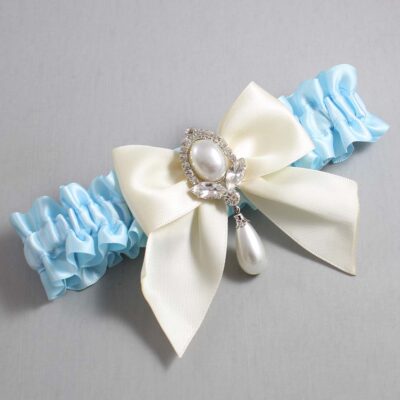 Alice Blue and Ivory Satin Wedding Garter / Blue and Ivory Wedding Garters / Wedding Garter / Custom Wedding Garter / Bridal Garter / Prom Garter / Linda Joyce Couture / Personalized Garter / Personalized Wedding Garter / Personalized Prom Garter