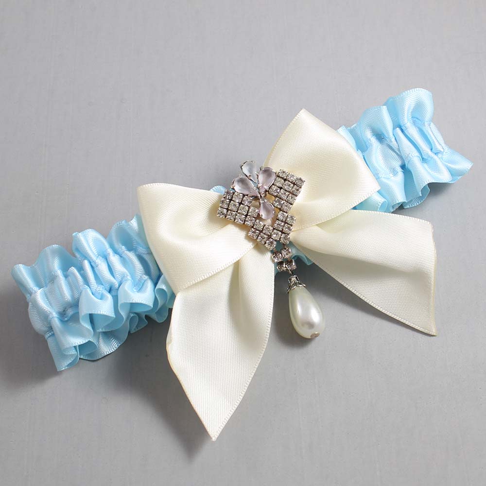 Alice Blue and Ivory Satin Wedding Garter / Blue and Ivory Wedding Garters / Wedding Garter / Custom Wedding Garter / Bridal Garter / Prom Garter / Linda Joyce Couture / Personalized Garter / Personalized Wedding Garter / Personalized Prom Garter