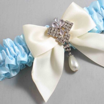 Alice Blue and Ivory Satin Wedding Garter / Blue and Ivory Wedding Garters / Wedding Garter / Custom Wedding Garter / Bridal Garter / Prom Garter / Linda Joyce Couture / Personalized Garter / Personalized Wedding Garter / Personalized Prom Garter