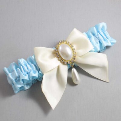 Alice Blue and Ivory Satin Wedding Garter / Blue and Ivory Wedding Garters / Wedding Garter / Custom Wedding Garter / Bridal Garter / Prom Garter / Linda Joyce Couture / Personalized Garter / Personalized Wedding Garter / Personalized Prom Garter