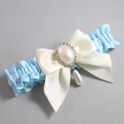 Alice Blue and Ivory Satin Wedding Garter / Blue and Ivory Wedding Garters / Wedding Garter / Custom Wedding Garter / Bridal Garter / Prom Garter / Linda Joyce Couture / Personalized Garter / Personalized Wedding Garter / Personalized Prom Garter