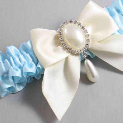 Alice Blue and Ivory Satin Wedding Garter / Blue and Ivory Wedding Garters / Wedding Garter / Custom Wedding Garter / Bridal Garter / Prom Garter / Linda Joyce Couture / Personalized Garter / Personalized Wedding Garter / Personalized Prom Garter