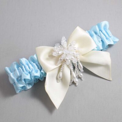 Alice Blue and Ivory Satin Wedding Garter / Blue and Ivory Wedding Garters / Wedding Garter / Custom Wedding Garter / Bridal Garter / Prom Garter / Linda Joyce Couture / Personalized Garter / Personalized Wedding Garter / Personalized Prom Garter