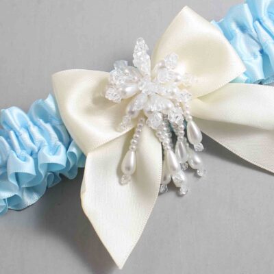 Alice Blue and Ivory Satin Wedding Garter / Blue and Ivory Wedding Garters / Wedding Garter / Custom Wedding Garter / Bridal Garter / Prom Garter / Linda Joyce Couture / Personalized Garter / Personalized Wedding Garter / Personalized Prom Garter